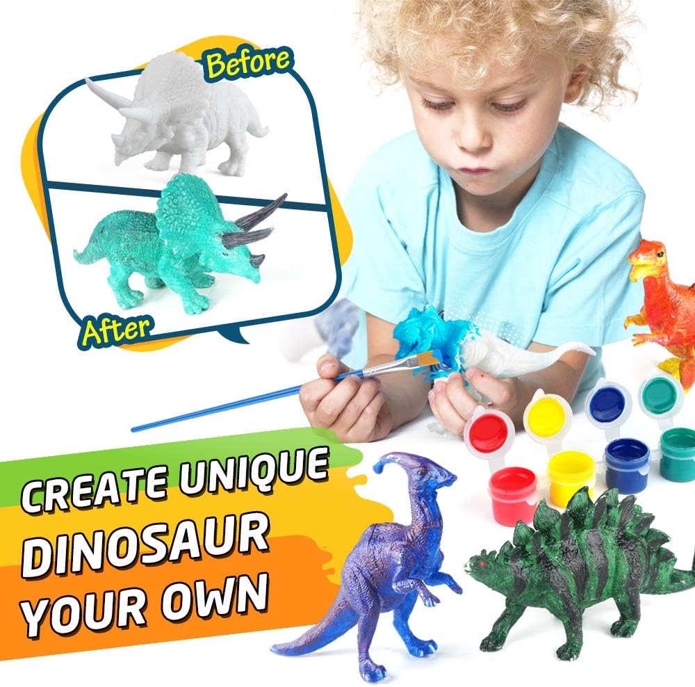 BAODLON Kids Arts Crafts Set Dinosaur Toy Painting Kit - 10 Dinosaur Figurines, Decorate Your Dinosaurs, Create a Dino World Painting Toys Gifts for 5, 6, 7, 8 Year Old Boys Kids Girls Toddlers