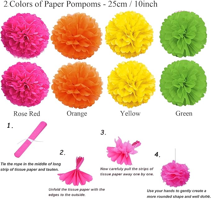 ZERODECO Party Decoration, 21 Pcs Multi-color Hanging Paper Fans, Pom Poms Flowers, Garlands String Polka Dot and Triangle Bunting Flags for Birthday Parties, Wedding Décor, Fiesta or Mexican Party