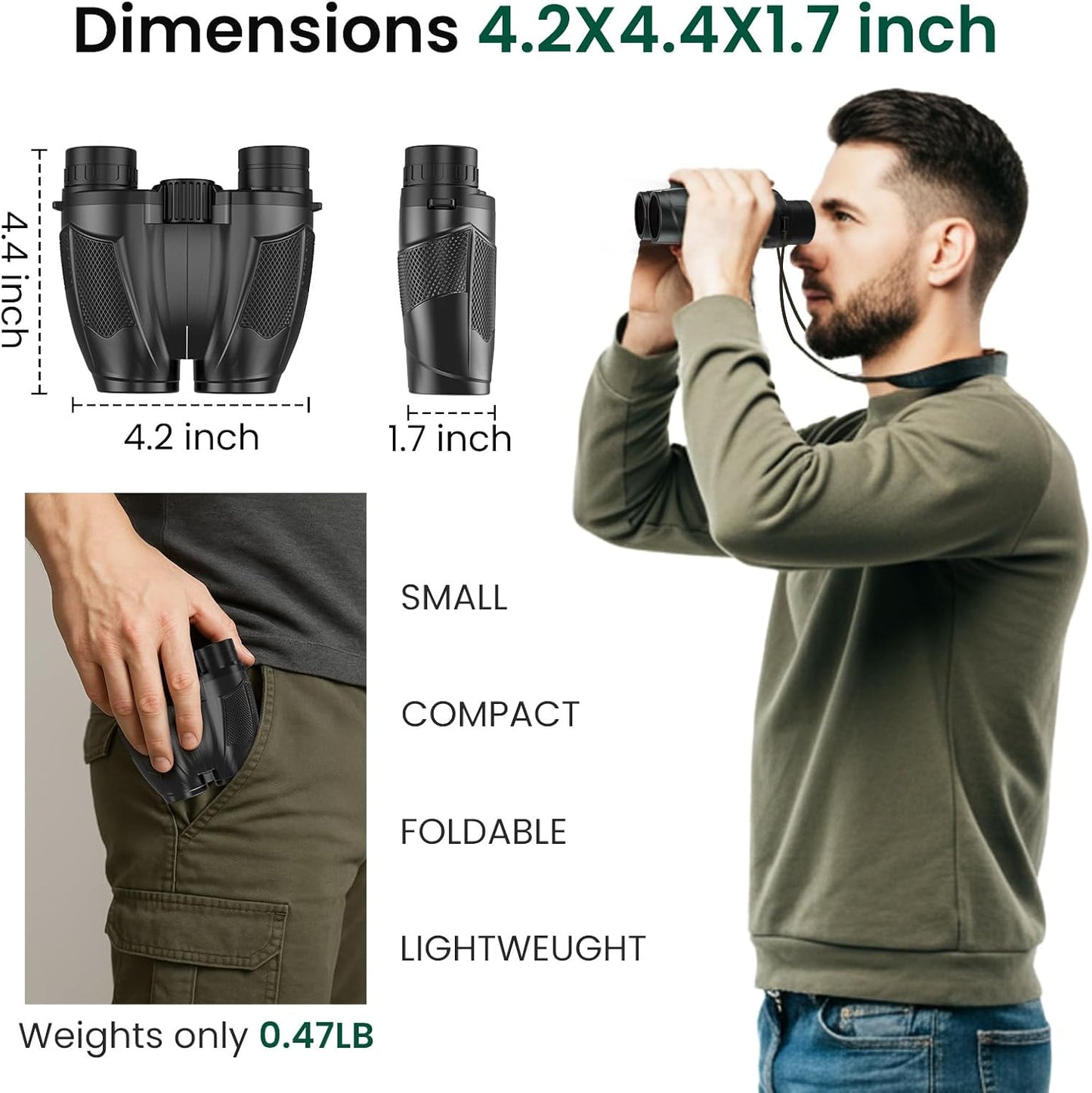 12x30 Compact Binoculars for Adults and Kids, High Power Lightweight Small Binoculars with Phone Adapter for Cruise Ship Hiking Bird Watching Sports Safari Viewing Football Sports Concert
