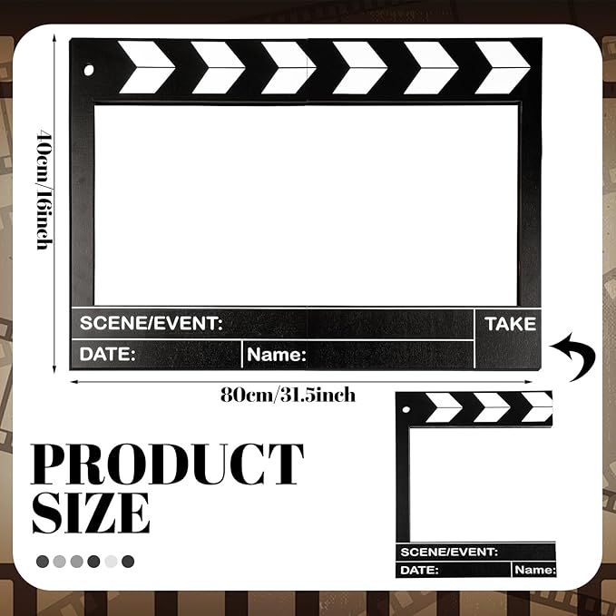 Large Wooden Movie Night Party Decorations, Movie Night Photo Booth Props, 25.59 x 15.75 Inch Photo Frame Film Theme Clapper Wooden Board for Birthday Party Supplies