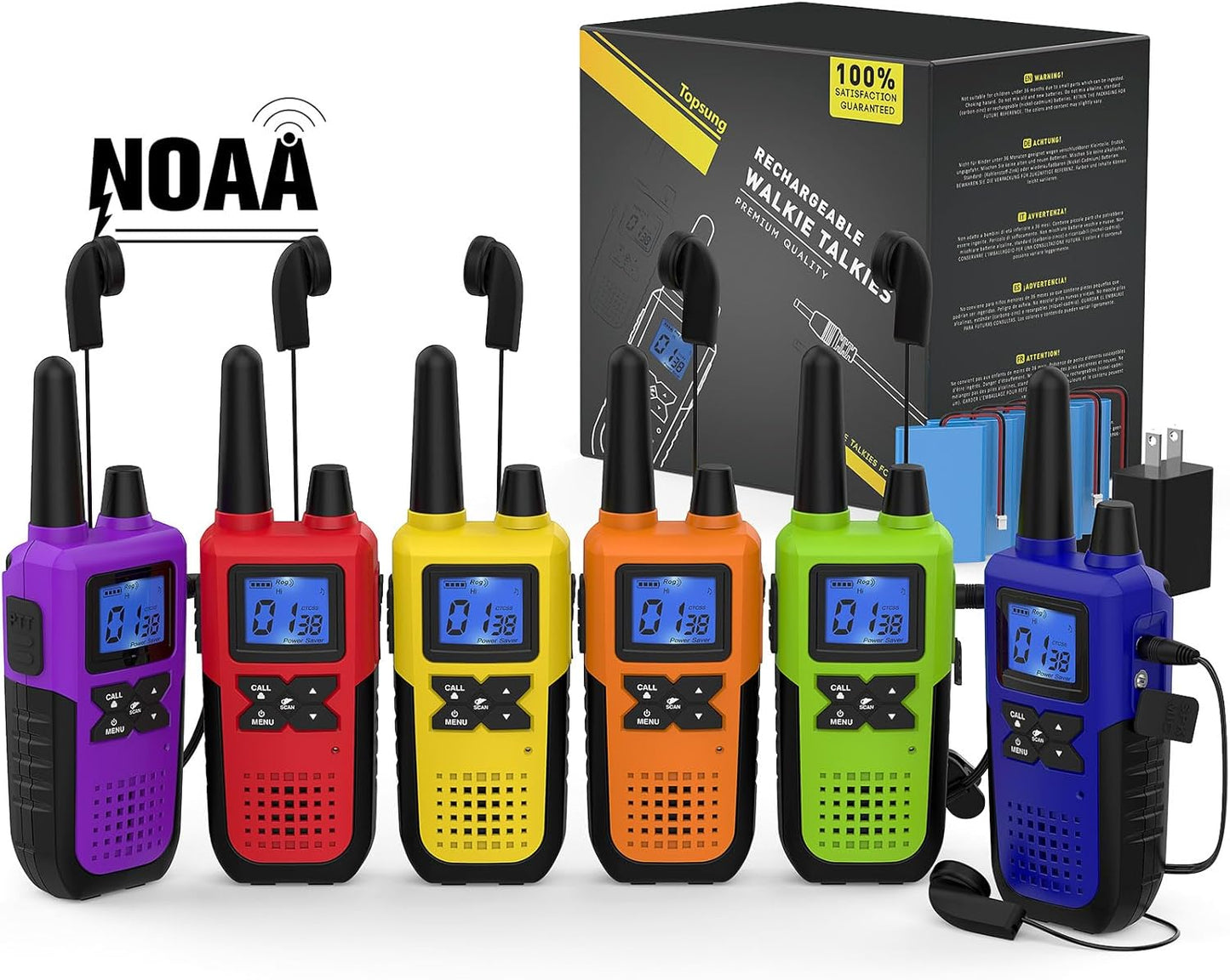 Walkie Talkies for Adults Long Range Rechargeable with Earpiece NOAA Weather Alert, Multi-purpose 2 Way Radio 6 Pack for Team Work Senior Care Kid Adventure Family Camping Hiking Skiing Cruise