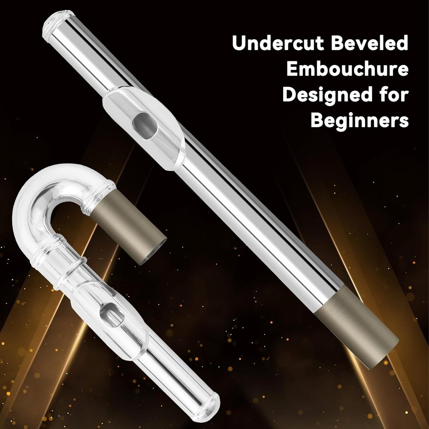 EASTROCK Silver Plated C Flute Closed Hole 16 Keys Flute Instrument with Curved Head Joint Mouthpiece Replacement,Cleaning Kit,Stand,Carrying Case,Gloves,Tuning Rod for Beginners Kids Students