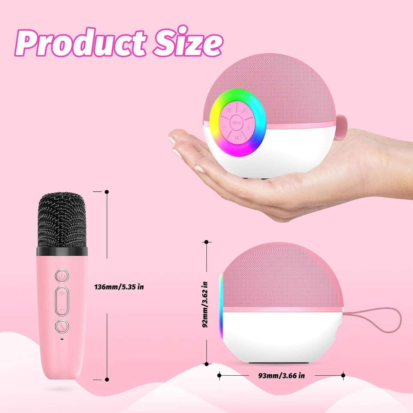goopow Mini Karaoke Machine Speaker for Kids Adults, Portable Bluetooth Microphone Song Toys with LED Light, Best Chritmas Birthday Festival Gift for 3 4 5 6 7 8+ Year Old Girls Boys (Pink-2Mic)