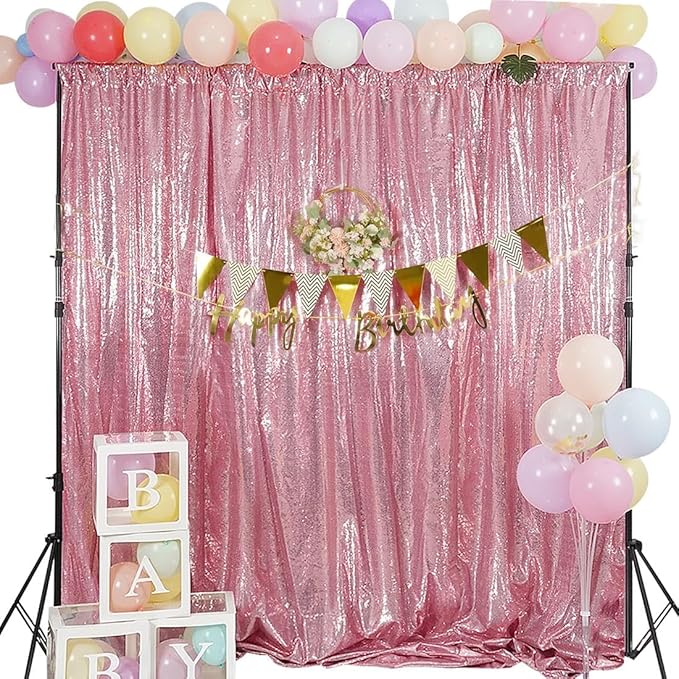 Juya Delight Pink Sequin Backdrop Curtains,Non See Through Photo Background Backdrop,Glitter Shimmer Wall Backdop for Party,8FTx8ft,Fuchsia Pink