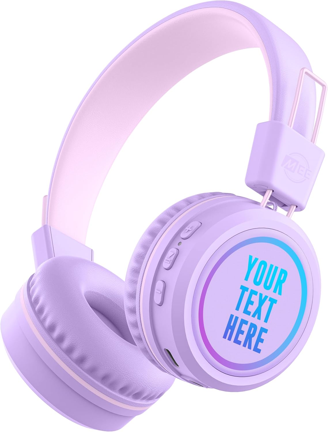 MEE audio KidJamz KJ55BT Personalized Bluetooth Wireless Safe Listening Headphones for Kids w/Custom LED-Backlit Design, Volume Limiter, Mic; Kids Headset for School/iPhone/iPad/Tablet (Lavender)