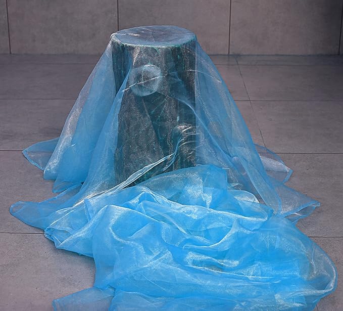 VDS Blue Organza Fabric, 100 Yards Continuous, 45” Wide, Wedding Party Decoration Iridescent Crystal Sheer Shiny Organza Tulle Bridal Dress DIY Crafts Costume Sewing Backdrop Arch Cloth