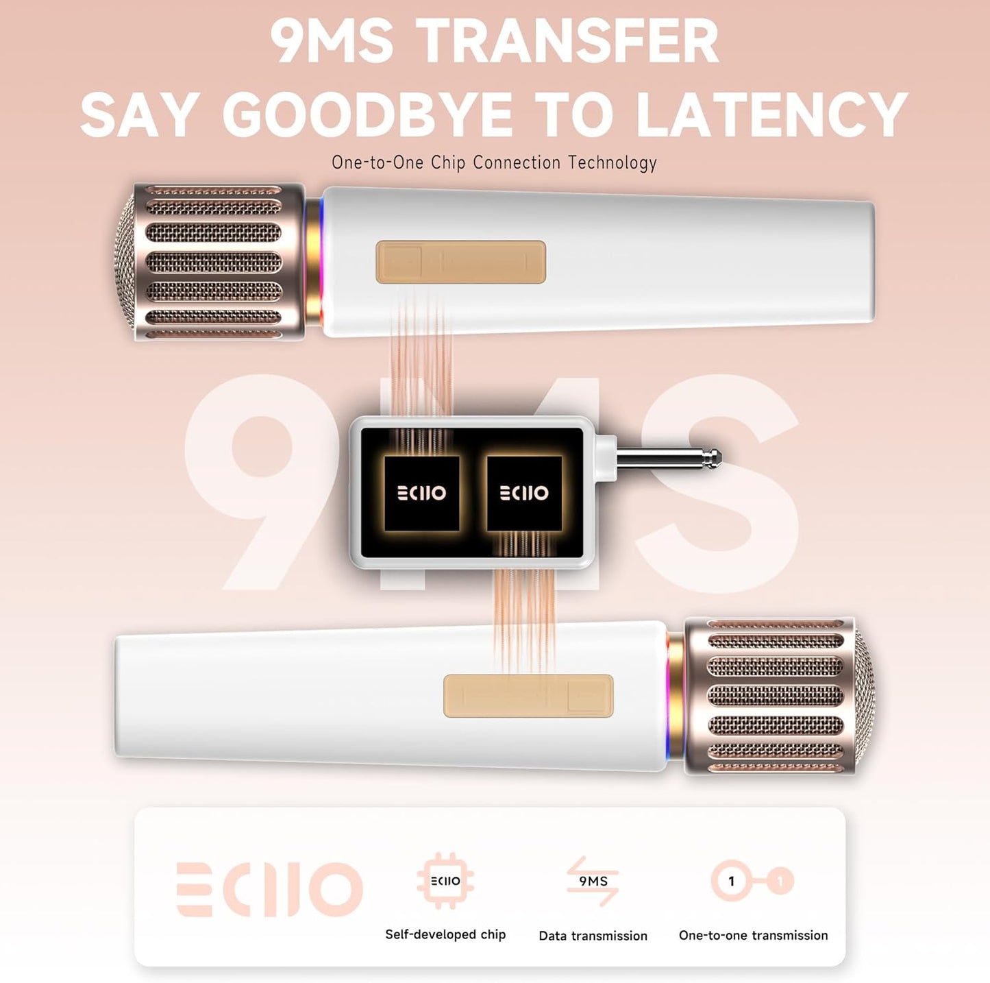 Wireless Microphones, Microphone with One-to-One Chip Connection, Controllable LED Lights, 40H Duration, 200FT Range Free Sing, Volume Control Microphone for Singing, Speech, Home Party, Youtube