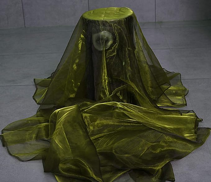 VDS Olive Green Organza Fabric, 50 Yards Continuous, 45” Wide, Wedding Party Decoration Iridescent Crystal Sheer Shiny Organza Tulle Bridal Dress DIY Crafts Costume Sewing Backdrop Arch Cloth