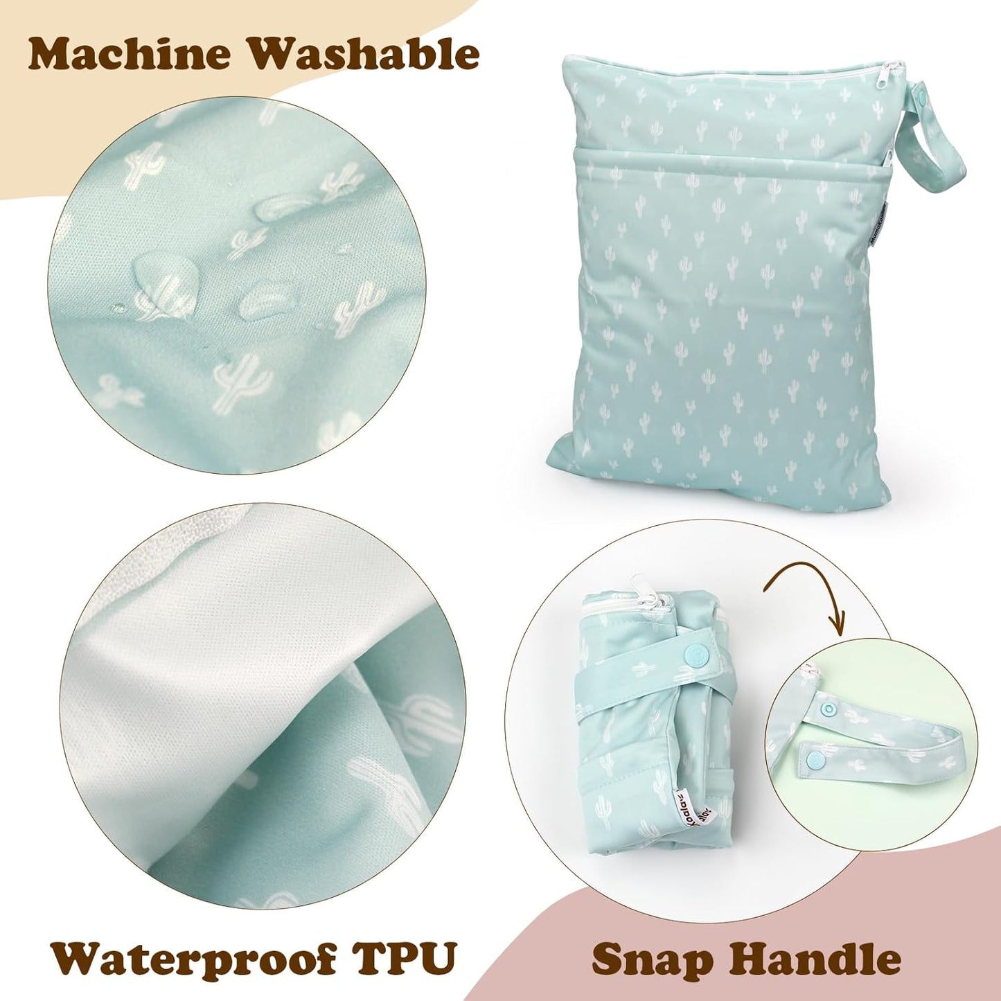 Mama Koala Waterproof Wet Dry Bags for Baby Items, Cloth Diapers, Swimsuits, Travel, Gym Clothes, Beach, Pump Parts, Toiletries, Two Zippered Pockets, 2 Pack (W017)