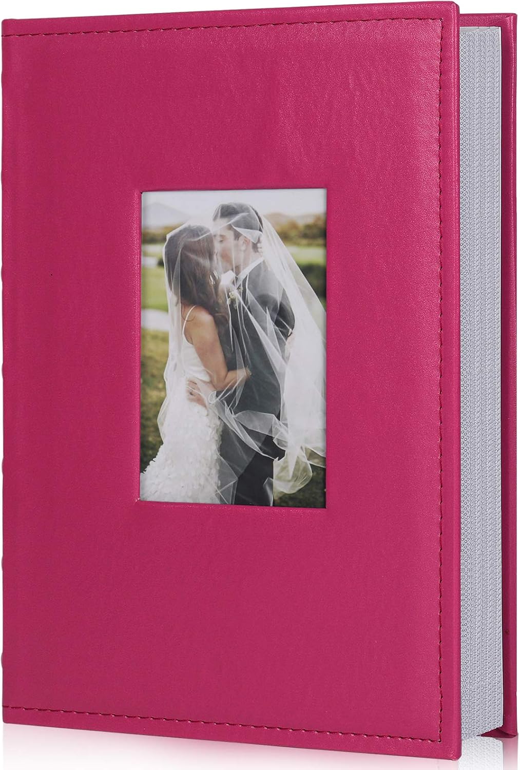 RECUTMS 4x6 Album Premium Leather Cover Photo Album Holds 300 Pockets Picture Family Photo Albums Wedding Picture Album Travel Adventure Photo Picture Album (Pink)