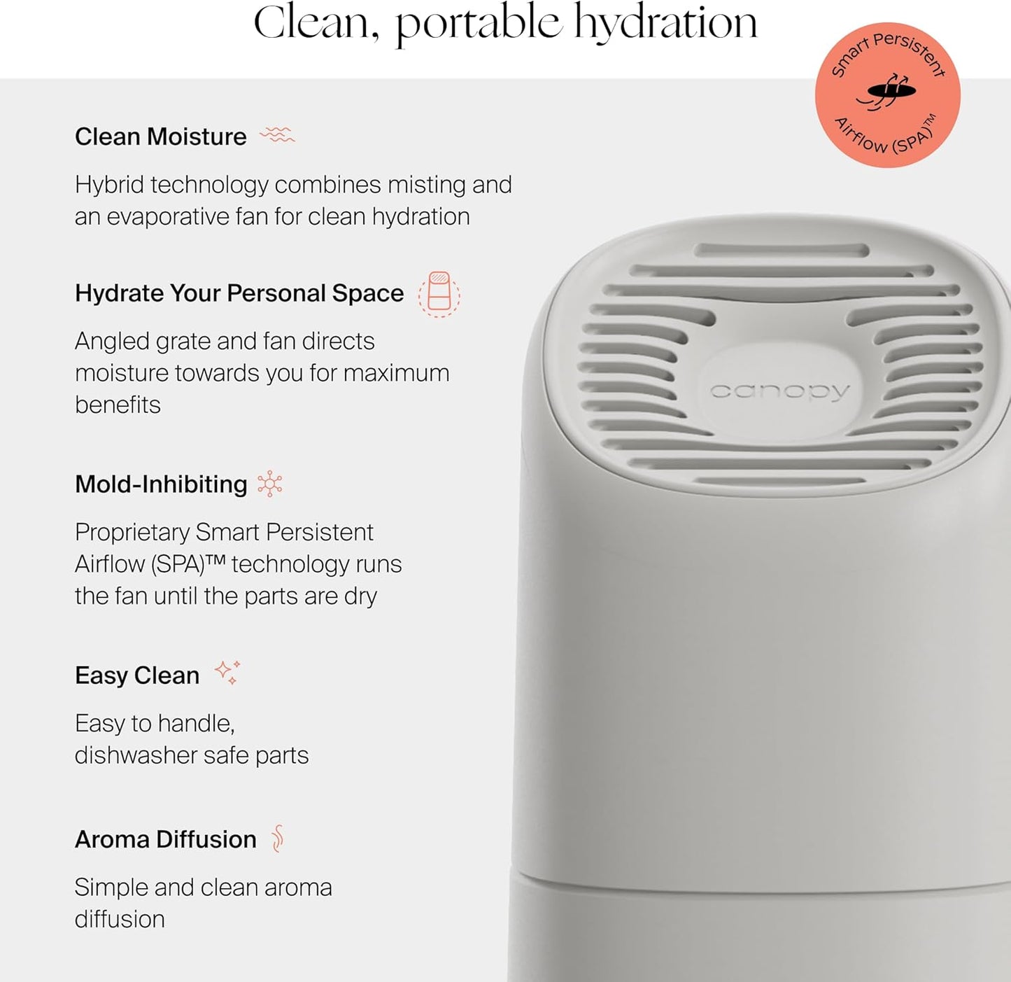 Canopy Portable Misting Humidifier - Cordless 11 HR Run Time, 500 mL, TSA Approved Travel Humidifier - Alleviate Symptoms of Allergies, Flu, Cold, Dry Skin - Includes Aroma & Adapter - Moonstruck