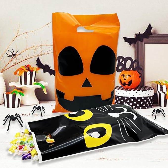 72 Pcs Large Halloween Goodie Bags Candy Treat Bags, Trick or Treat Bag for Halloween Party Favors and Event Party Supplies
