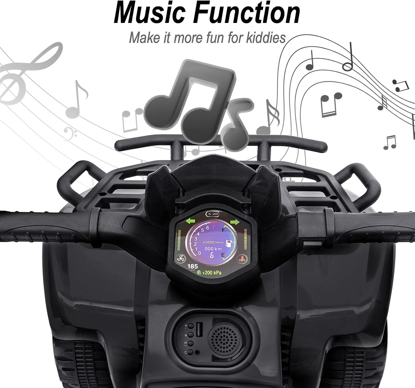 Kids ATV 4 Wheeler, 6V Ride-On Toy for Toddlers 1-3 Boys & Girls with Music, Forward & Reverse - Black