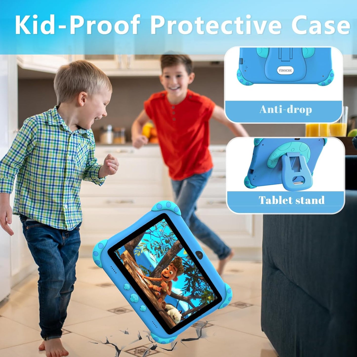 YINOCHE 7 inch Kids Tablet with Case, WiFi, Android Toddler Tablet, 32GB Storage, Dual Camera, Shockproof Case, Parental Control Tablets Support Netflix YouTube for Toddlers (Green)