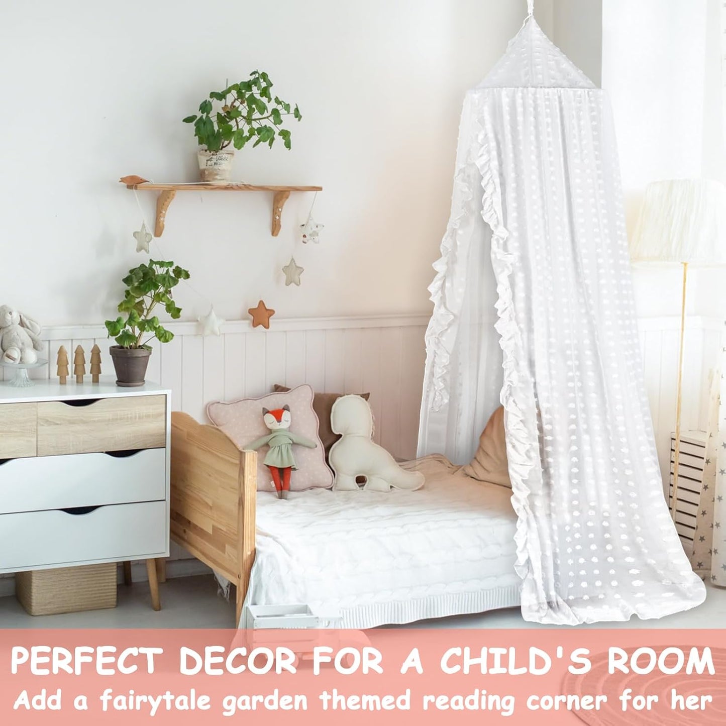 Princess Bed Canopy for Girls - Crib Canopy for Bed - Mosquito Net for Bed, Kids Bed Canopy with Princess Room Decor for Girls Bedroom,Children's Reading Room Decor (White)