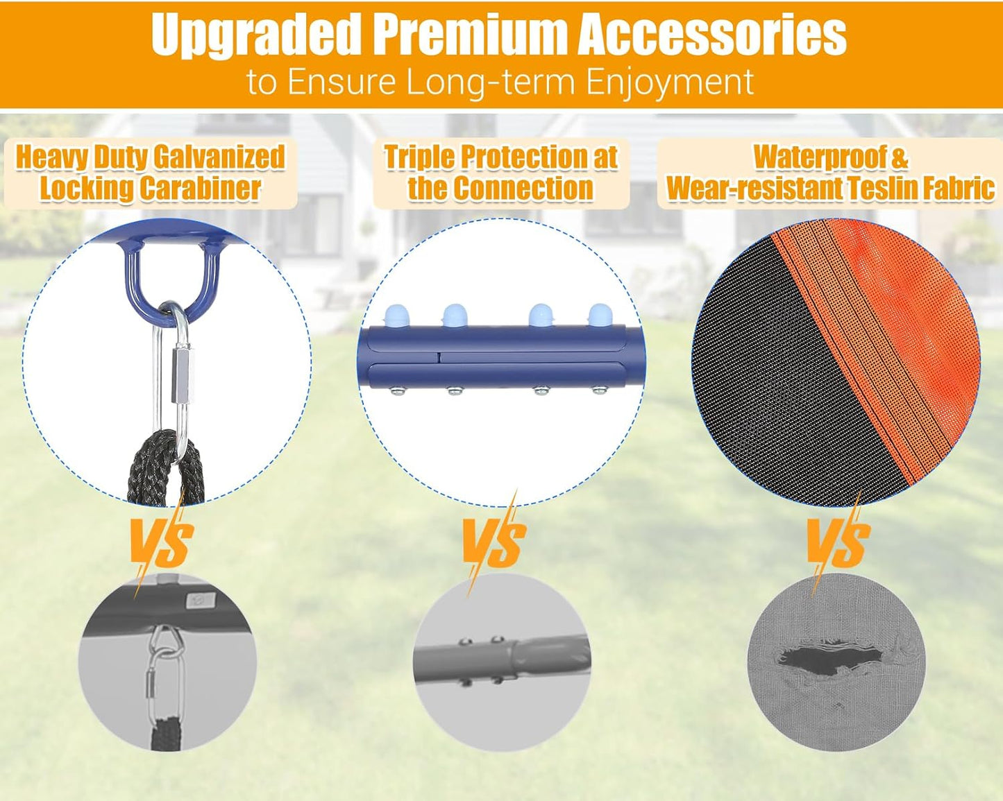 Swing Sets for Backyard 3 Seats - 6 in 1 Swing Set Outdoor for Kids, Extra Large Heavy Duty Metal Swing Frame with 3 Adjustable Swings, Climbing Ladder and Net, Basketball Hoop, Load 700 lbs