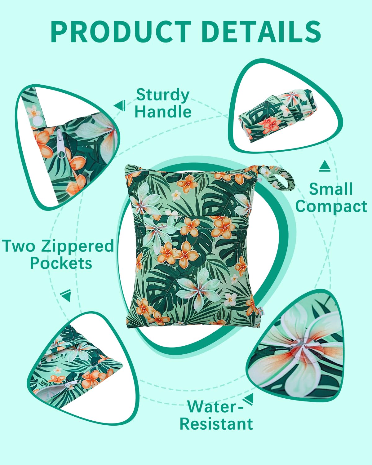 babygoal Wet Bags 3 Pack, Waterproof Travel Dry Bags for Baby Diapers, Beach, Pool, Gym, Swimsuits, Food Storage and Wet Clothes-Hawaii Flower Design
