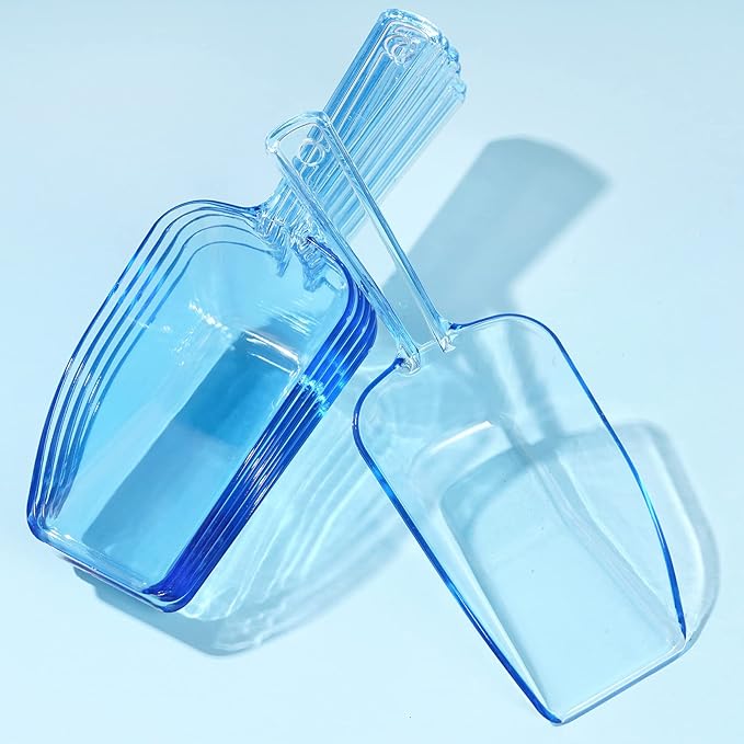Ice Scoop Candy Buffet Containers Scoopers, Hmxpls Blue Plastic Scoop for Popcorn Cookie Candy Buckets, Podpocket Acrylic Large Scoops for Parties Wedding Bar Jars Freezer Dry Goods （6 Pack 7.5 In ）