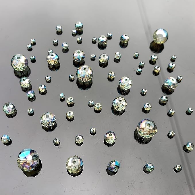 2-10mm Briolette Rondelle 810pcs Clear Green Crystal Glass Beads Faceted Shape Crystal Spacer Beads for Bracelet Necklace Decorative Hand Jewelry Making (2/4/6/8/10mm Clear Green)