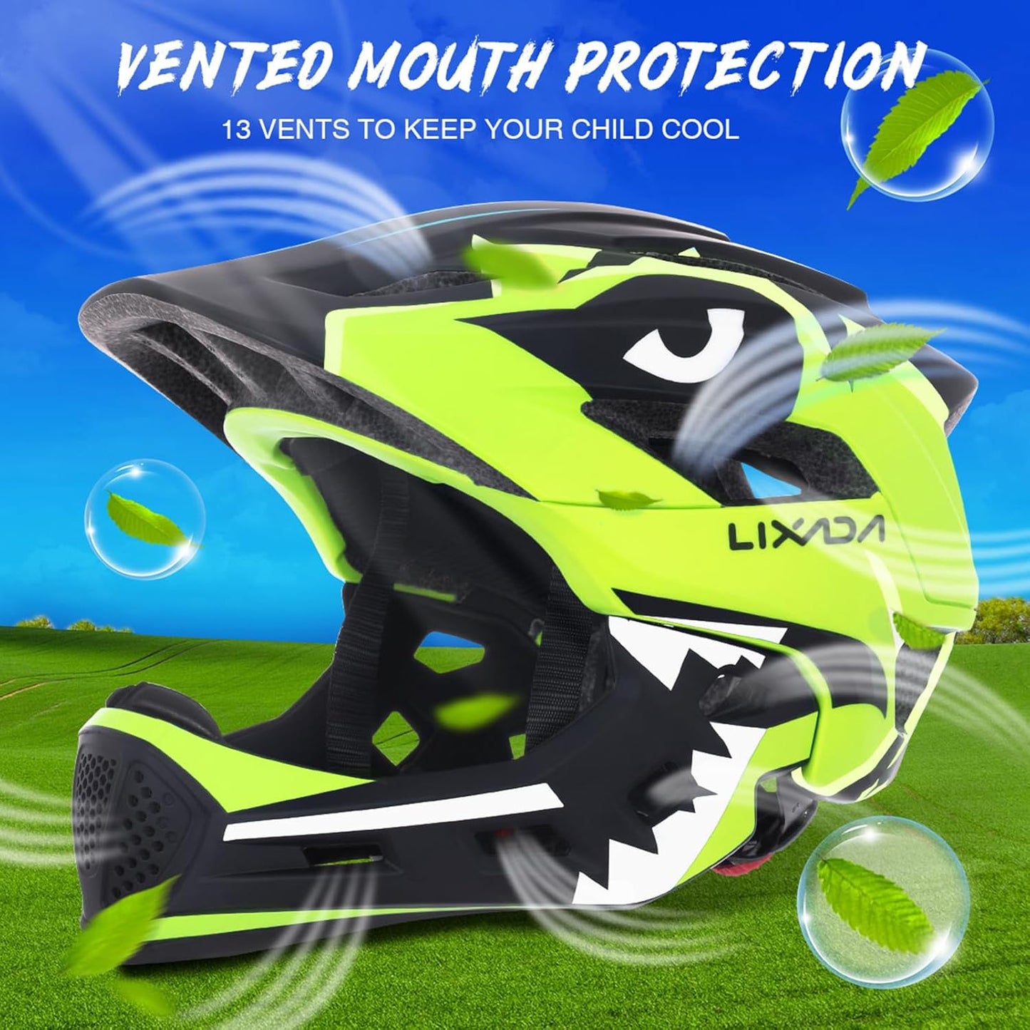 Lixada Kids Bike Helmet Adjustable Detachable Full Face Helmet for Cycling Helmet for Children Bicycle, Skateboard, Scooter, Protective Gear (20.5-22 Inches)