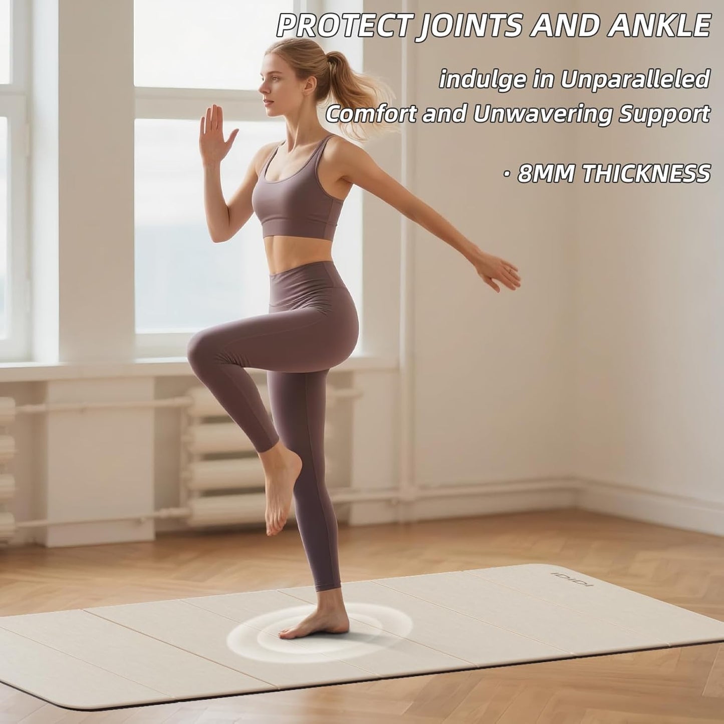 Foldable Yoga Mat Extra Thick 0.32 Inches Eco-Friendly POE Material, Non-Slip Design Fitness Mats, Multi-Purpose Workout Mats For Studio or Home Use (70 x 24 x 0.32 inches）