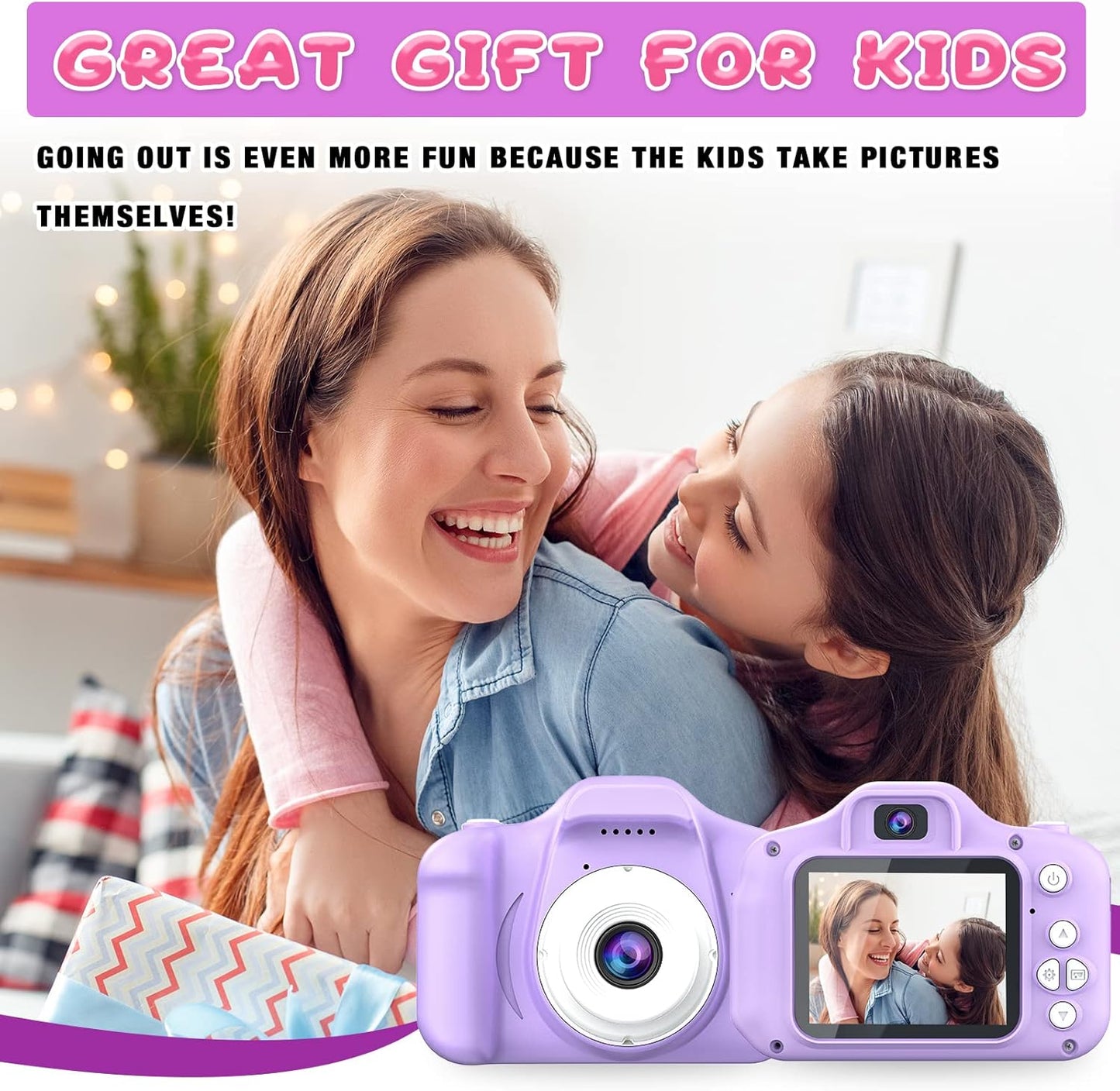 Upgrade Kids Selfie Camera, Christmas Birthday Gifts for Girls&Boys Age 3-9, HD Digital Video Cameras for Toddler, Portable Toy for 3 4 5 6 7 8 Year Old Girls&Boys with 32GB SD Card (Purple