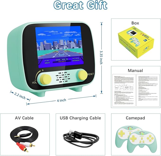 Mini Arcade Machine, Retro Gaming Console, Handheld Game Console, 2.8 Inches, (One Player 216 Classic Games, Two Player 84 Classic Games), Supports for 2 Handheld Controller & AV Output TV