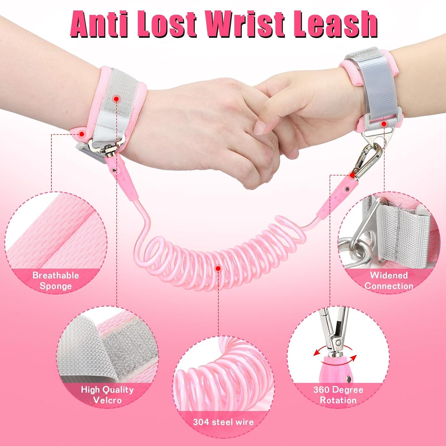 Toddlers Leash + Anti Lost Wrist Link Child Kids Safety Harness Kids Walking Wristband Assistant Strap Belt for Girl Pink Christmas Gift (PINK2)