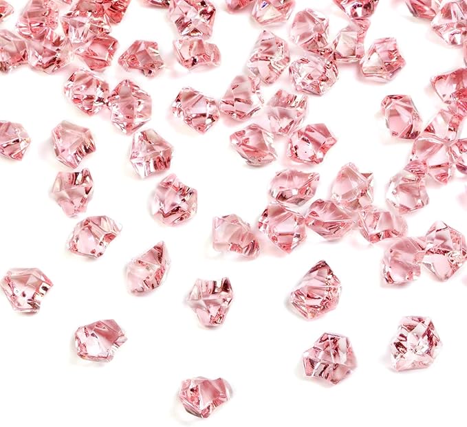 HappyFiller 15 OZ Pink Faux Ice Rocks 170 PCS Fake Crystal Cubes Stones Acrylic Gem for Glass Vase Fillers,Floral Display,Wedding Centerpieces,Party Deecor,Crafts,Table Scatter,Home Decoration