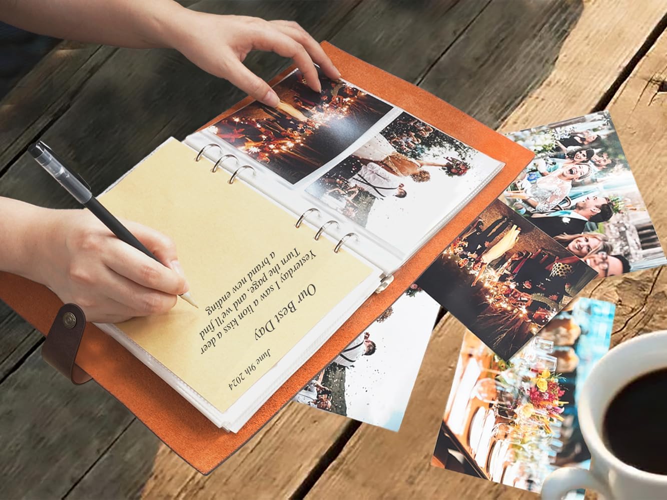 Genuine Leather Photo Album 4x6 for 200 Photos, Scrapbook with Writing Space of 30 Paper and Stickers, Travel Family Wedding Kids Graduation Ultrasound Baby Picture Album, Fathers Day Gift, Brown