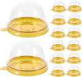 NUOBESTY Individual Cupcake Boxes, 100pcs Golden Tray Round Plastic Transparent Dome Cupcake Boxes Egg-Yolk Puff Food Container Single Mooncake Dome Boxes Baking Packing Box |2.75x2.75x1.96 inch