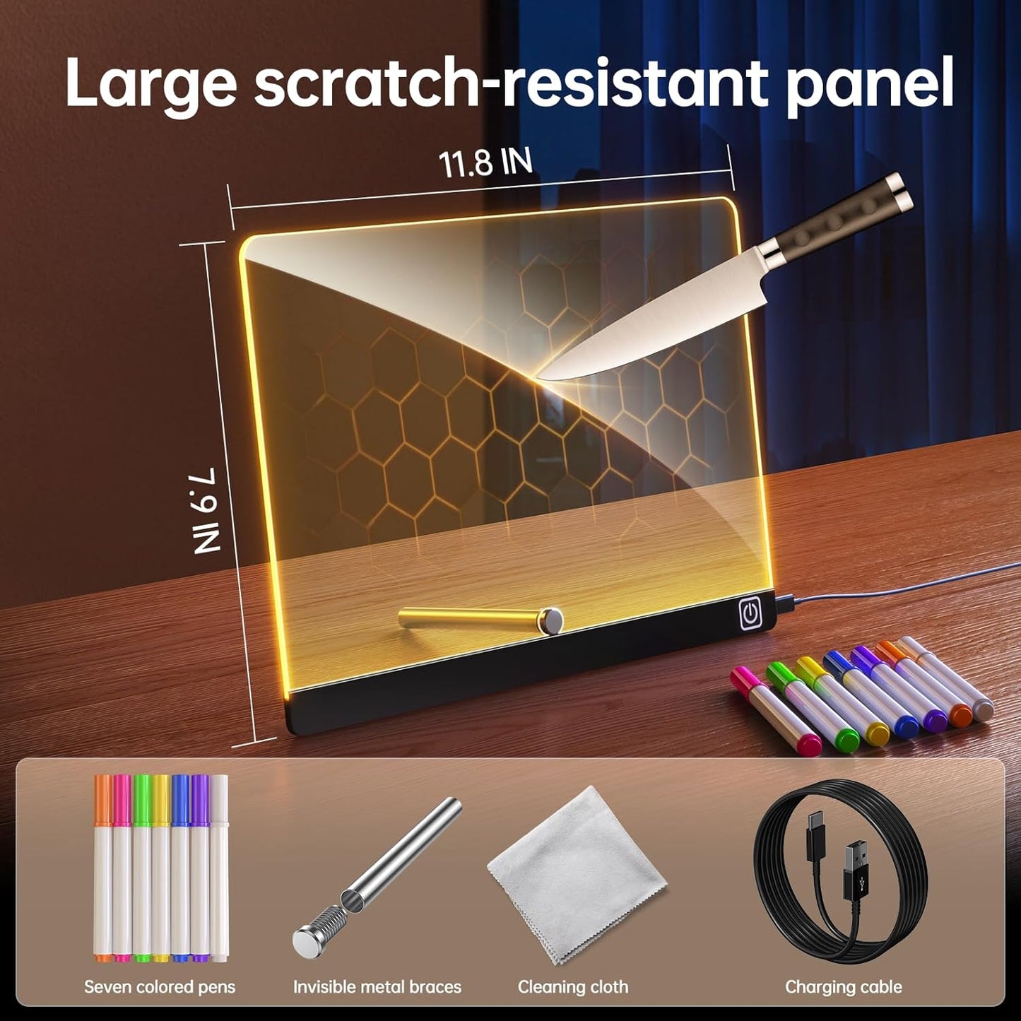 lumiboard led Drawing Board Message Board with Lights for Drawing Creative Advertising Board for Writing Drawing Note Taking Advertising Display Glow-in-The-Dark Acrylic (11.8 * 7.9 inches) Kids Gift