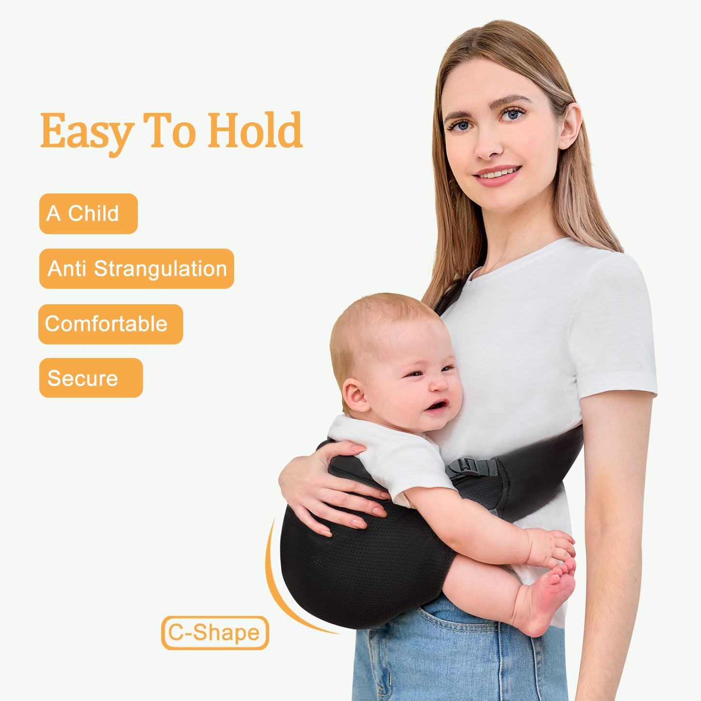 Baby Sling Carrier,Baby Carrier Newborn to Toddler,Toddler Carrier,Portable Lightweight & Spreadable Shoulder Straps(Black)