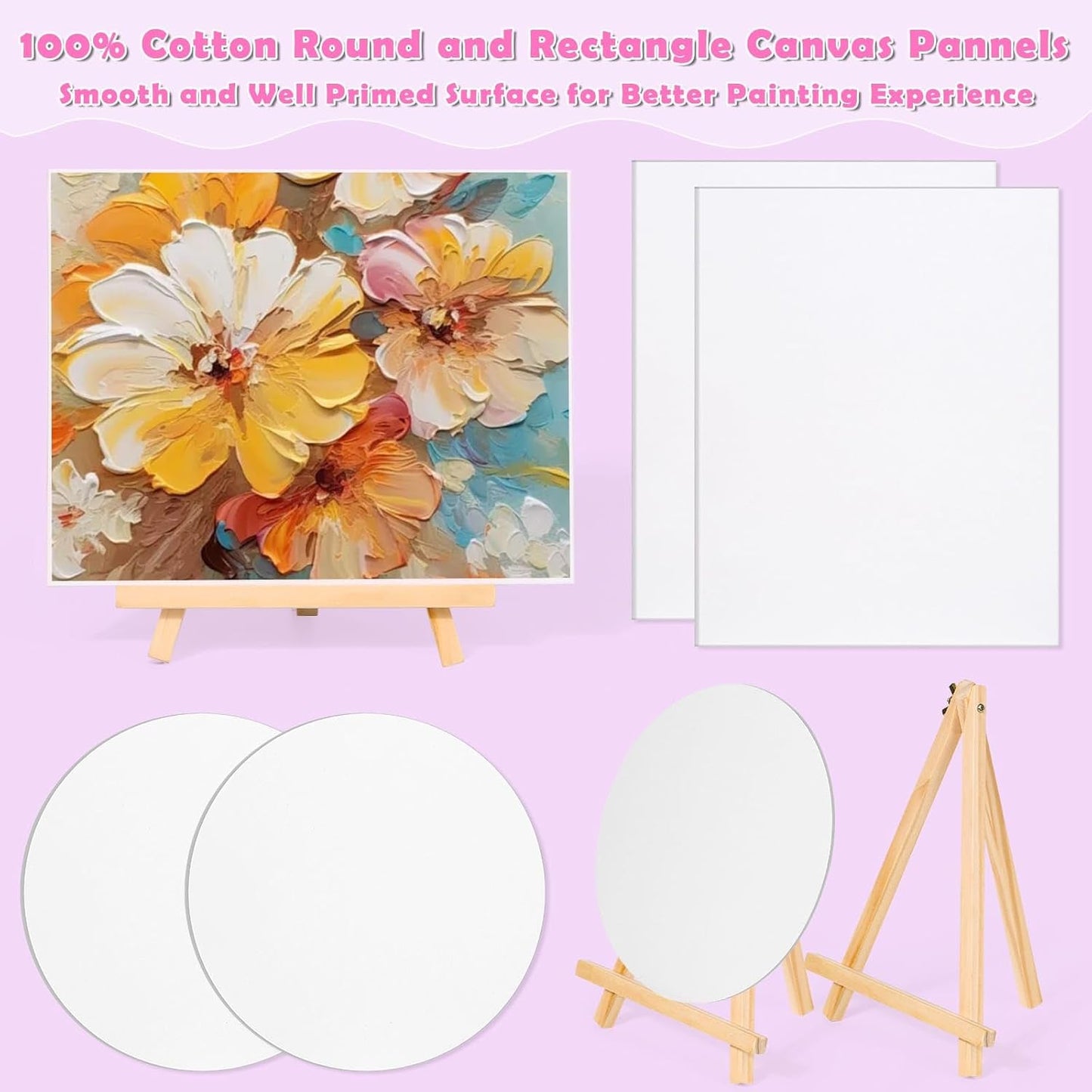 Date Night Painting Kit, 62 Pcs Detail Paint Brushes Canvas Panels with Wood Easel 12 Colors Acrylic Paint, Circular Canvas Art Aprons Sip and Paint Supplies for Adults, Kids, and Beginner