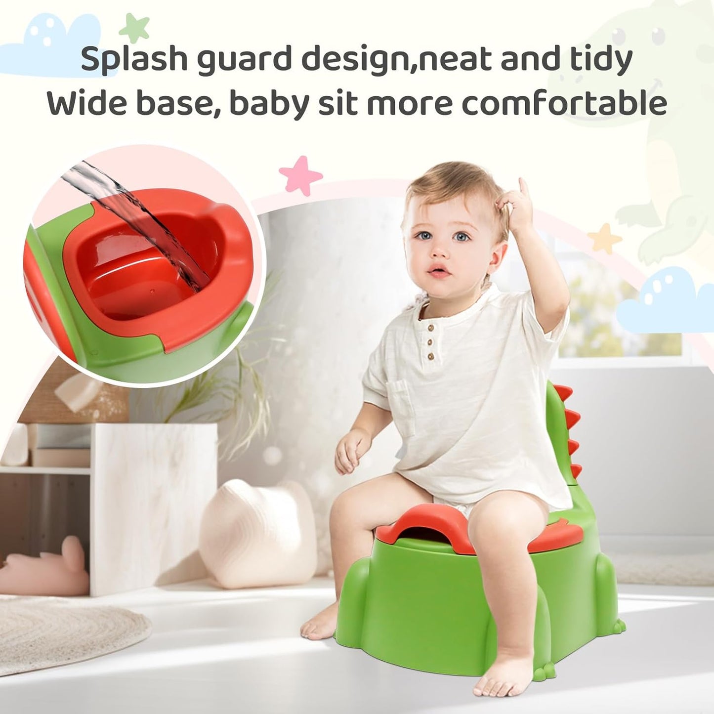 Potty Seat Baby Training Chair Boys Girls Toddler Dinosaur Comfortable children 1-5 years old Baby toilet Animal seat with lid back potty trainer (Green)