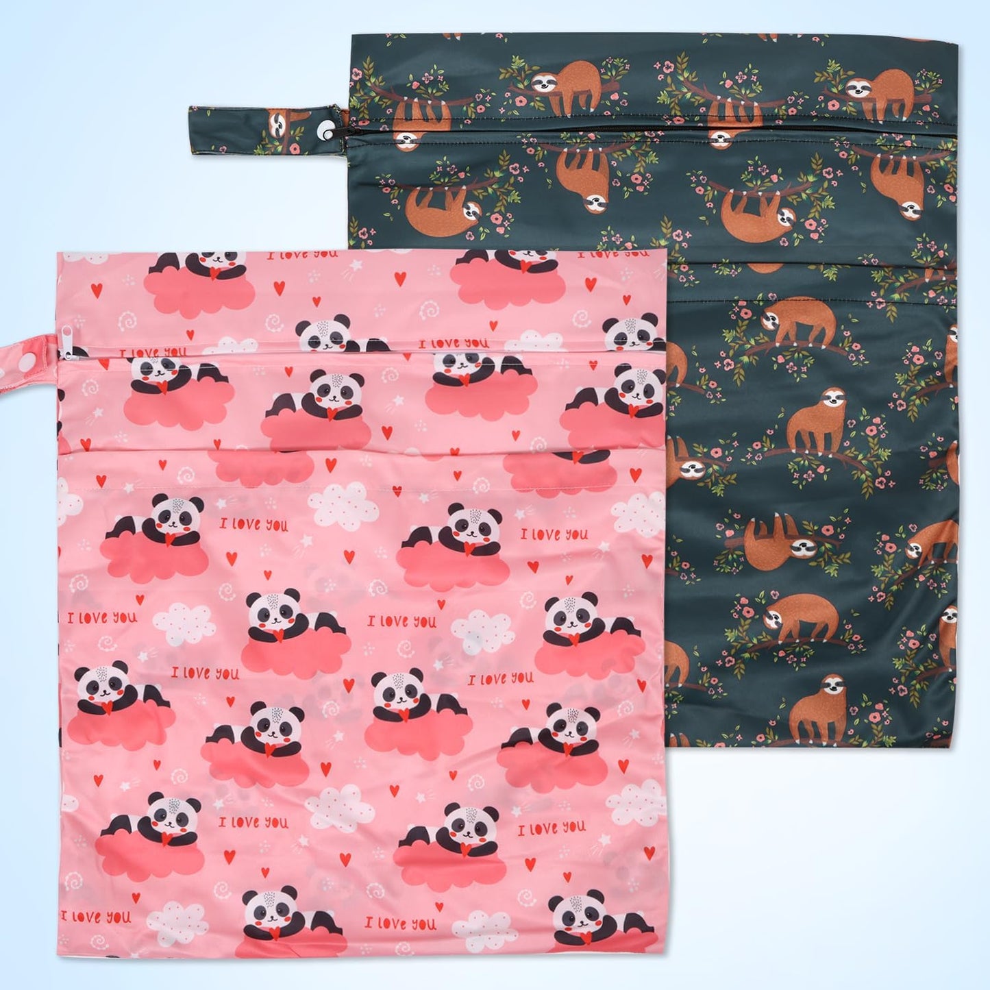 2pcs Travel Waterproof Laundry Bag, Cloth Diaper Wet Dry Bags with Handle & 2 Zipper Pockets, Reusable Washable Dirty Clothes Bag for Baby Adult Travelling Hanging, Bathing Beach Pool Daycare