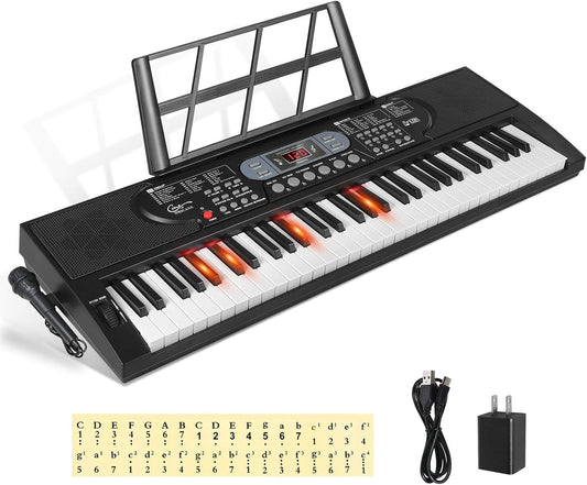 Hricane Keyboard Piano Lighted Keys for Beginner Adults Teens Kids, 61 Key Electronic Music Keyboard with Teaching Modes Powered by USB or Battery with LCD Display Microphone Headphone Jack