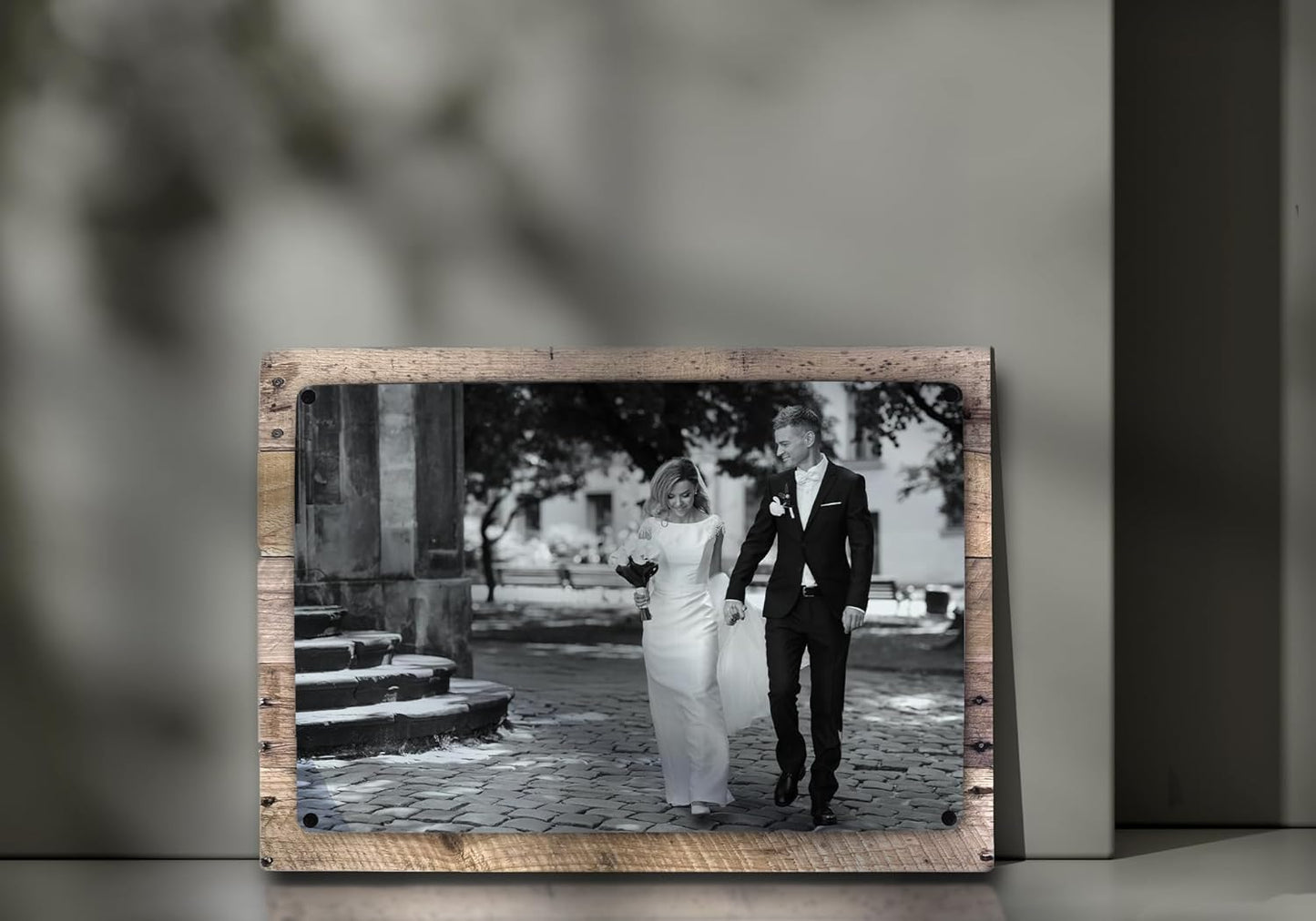 MUNDAZE Custom Portrait Metal Print on Reclaimed Wood Pallet Frame – Personalized Family Photo Gift – Glossy Aluminum Wall Art Keepsake – Made and Shipped in USA (10 x 8)