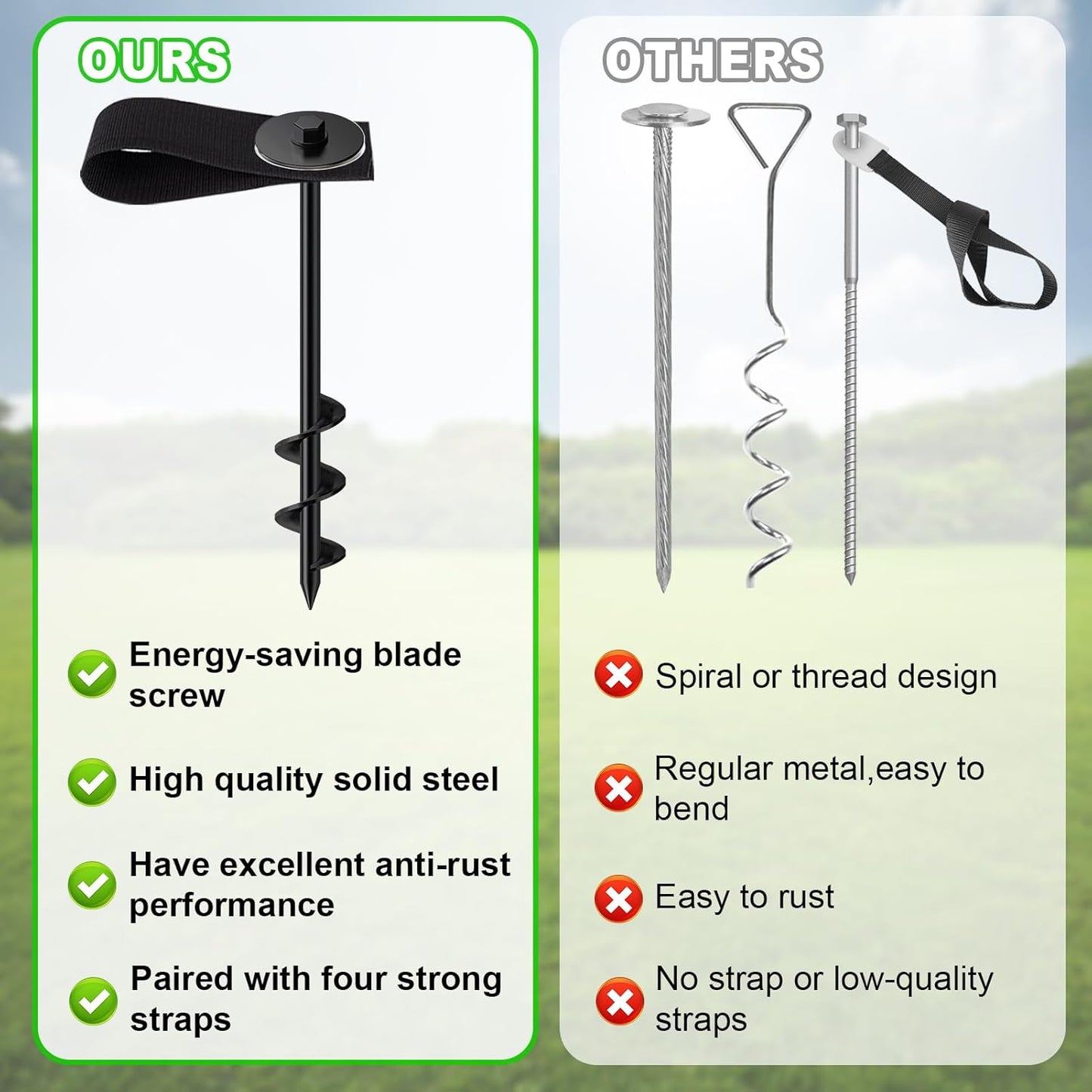 Eurmax USA Ground Anchors Screw in Trampoline Anchors High Wind Tent Stakes Heavy Duty Ground Stakes Trampoline Stakes Anchor Kit Set of 4 Bonus 4 Strong Belt (Black)