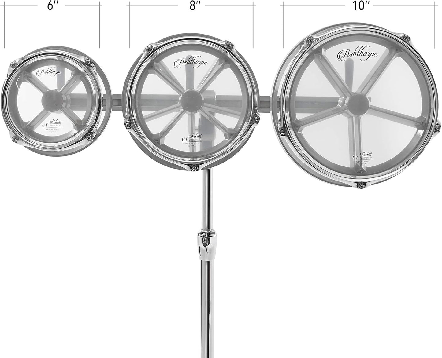 Ashthorpe Roto Tom Drum Set with Stand - 6", 8", 10" Toms with Remo Heads