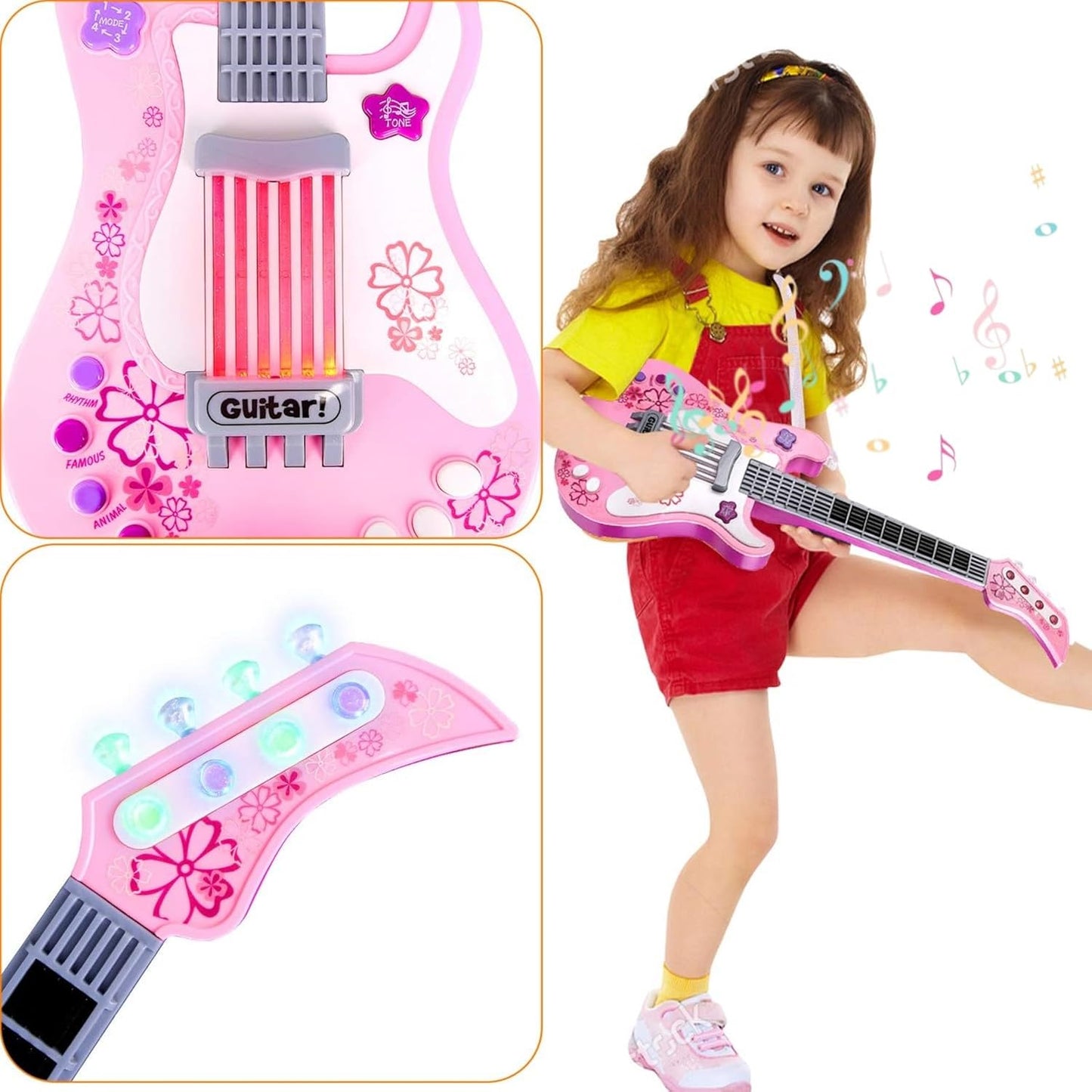 Kids Toddler Baby Childrens Electric Toy Guitar with Strap Ideal for 3 4 5 7 8 Year Old Boys Girls Gifts(Pink)