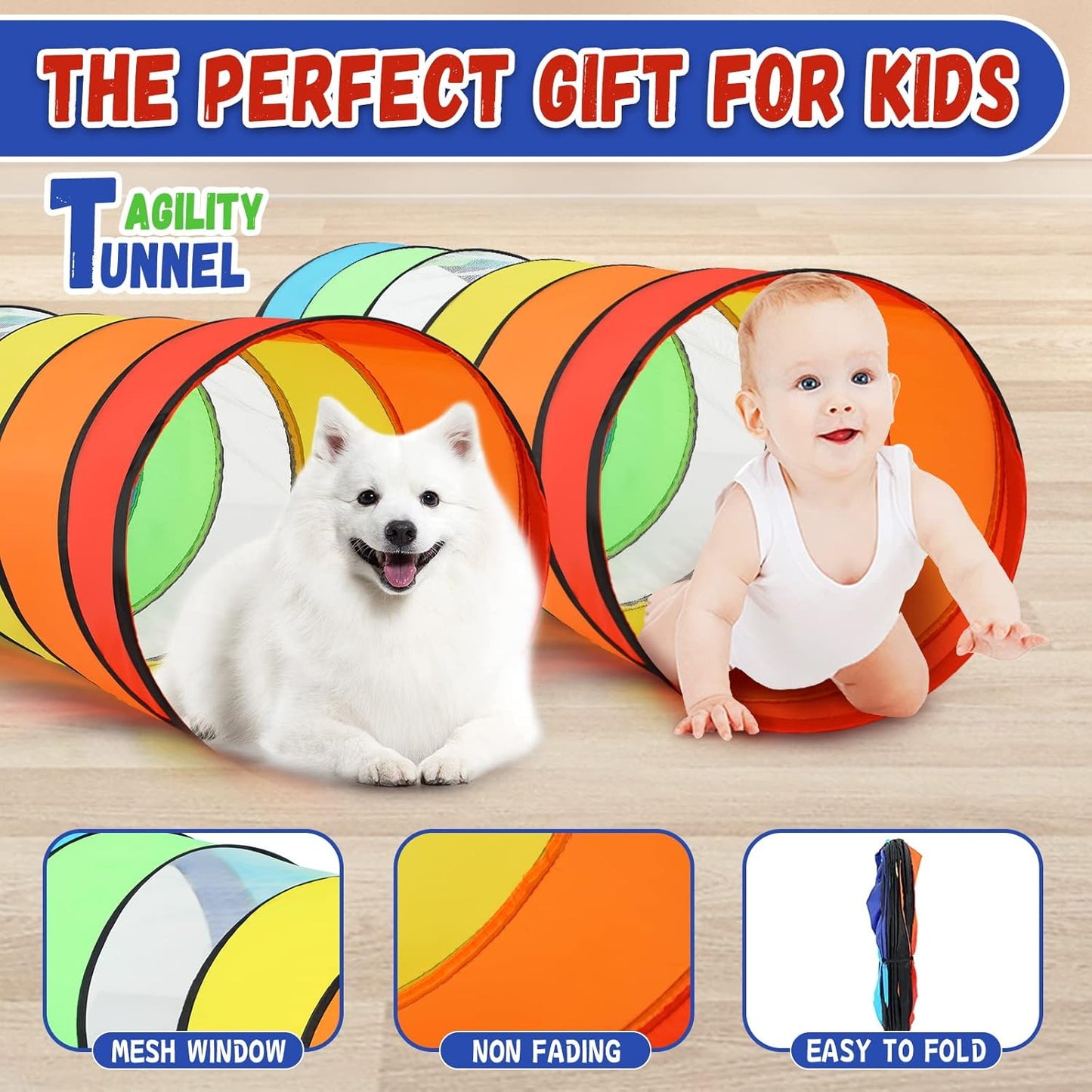 Moncoland Kids Play Tunnel Tent for Toddlers, Pack of 2 Colorful Pop Up Crawl Tunnel Toy for Baby or Pet, Collapsible Gift for Boy and Girl Play Tunnel Indoor and Outdoor Game