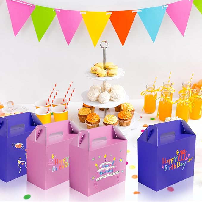 XAGLVV 24Pack Dark Blue Gable Boxes For Party Favors, 7 * 3.5 * 6.6 Inch Goodie Box with Handles, Gable Gift Boxes for Party, Baby Shower, Anniversary, Birthday