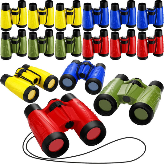 Deekin 16 Toy Binoculars for Kids with Neck String Learning Novelty Binocular Bulk Jungle Safari Hunting Party Favor for Explorer Gifts Bird Watching Camping Hunting, 4.3 x 4.1 Inch(Multicolor)
