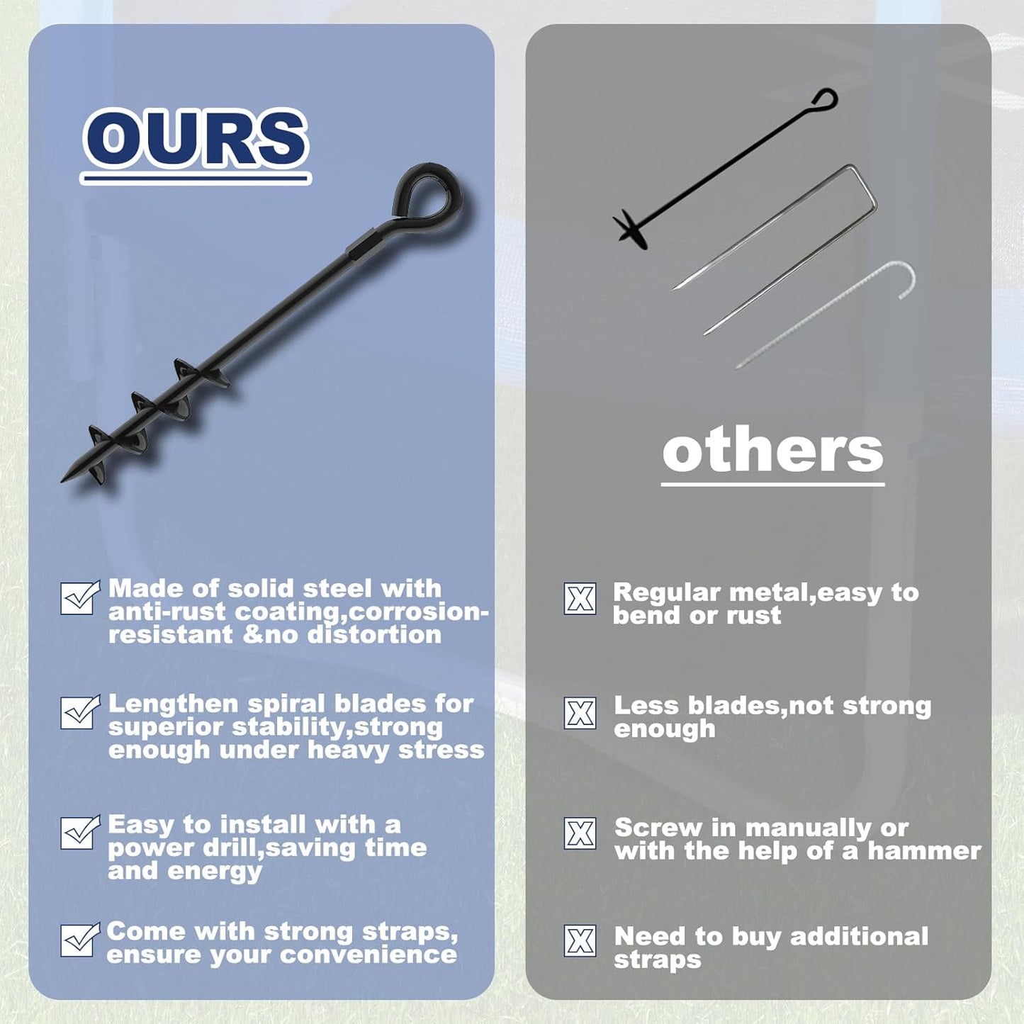 Eurmax USA Trampoline Stakes Screw in Tent Stakes Parts Heavy Duty for Canopies,4-Pack Outdoor Anchor Kit with Straps(Black)