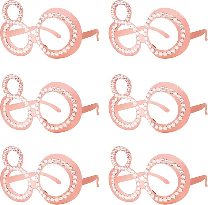 80th Birthday Glasses - 6 Pairs Rose Gold 80 Years Old Glasses with Rhinestones Frame, Funny Plastic Costume Photo Booth Props for 80th Anniversary Party Decorations