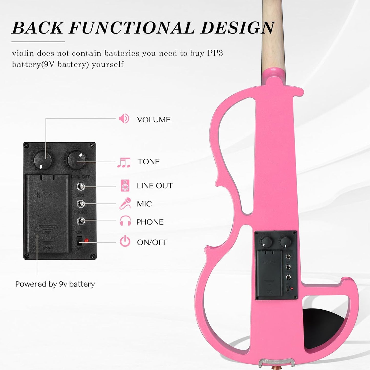 Ktaxon Full Size Electric Violin, 4/4 Acoustic Silent Electric Violin for Beginner Adults Teens with Ebony Fittings, Case, Bow, Headphone, Rosin and Extra String (Pink)