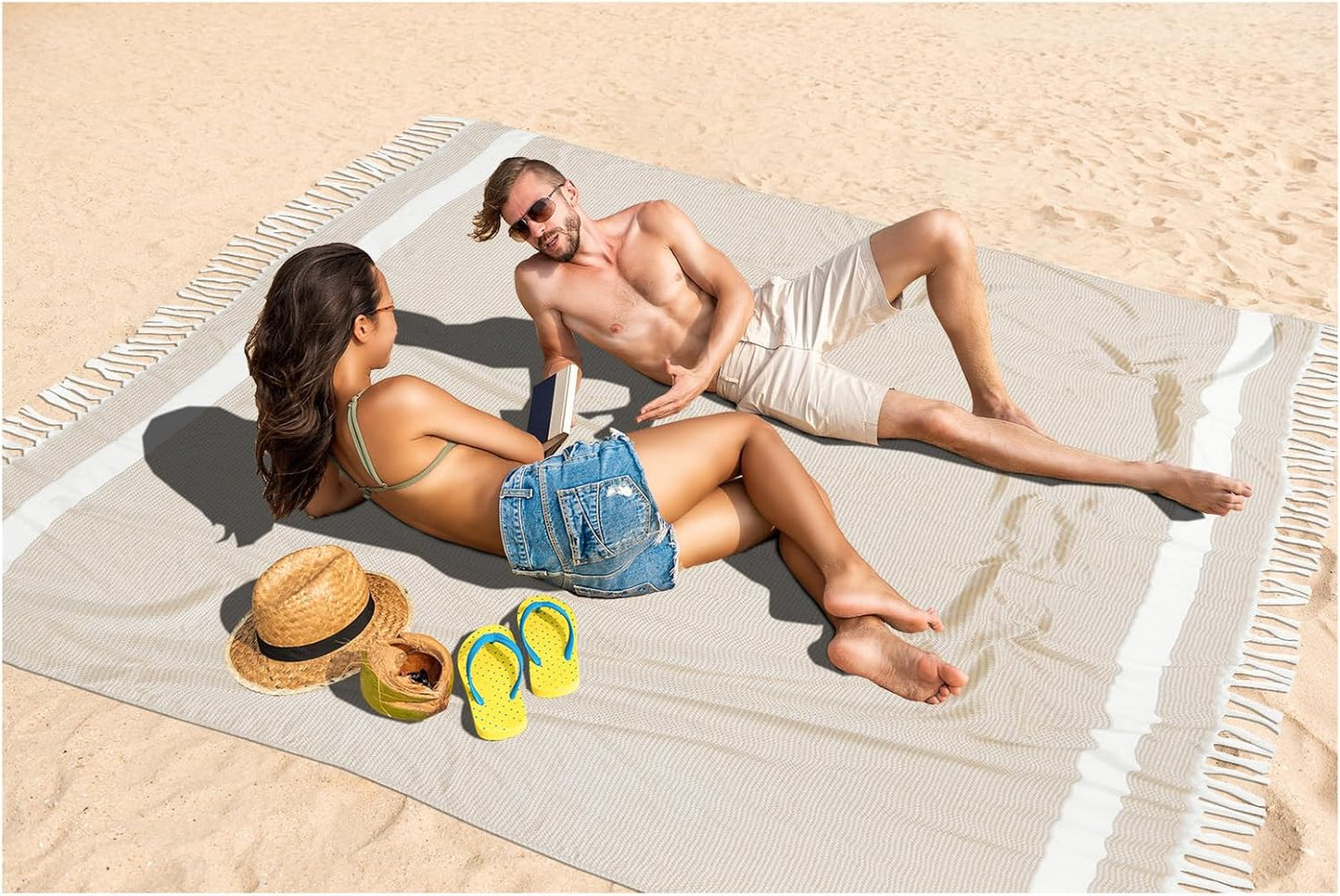Oversized Turkish Beach Towel Blanket XXL Cotton Sandproof Towels Boho Woven Extra Large Big Sand Free Giant Throw Thick Blankets Huge Quilt XL Picnic Camping Necessities Cloud For Adult Gifts Beige