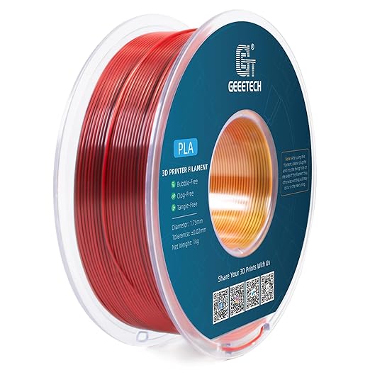 Geeetech Silk PLA Tri Color Filament 1.75mm 3D Printer Filament, Coextrusion Red Gold Black Tri-Colors Metal-Like Shiny Silk PLA Filament, 1kg (2.2lbs) 1 Spool, Dimensional Accuracy +/- 0.02 mm