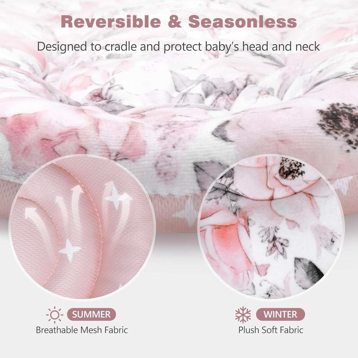 [Upgraded] Infant Car Seat Insert & Newborn Head Support, 3 Strap Covers + Reversible 2-in-1 Design – All Seasons Baby Car Seat Cushion for Stroller, Swing, Rocker, Bassinets